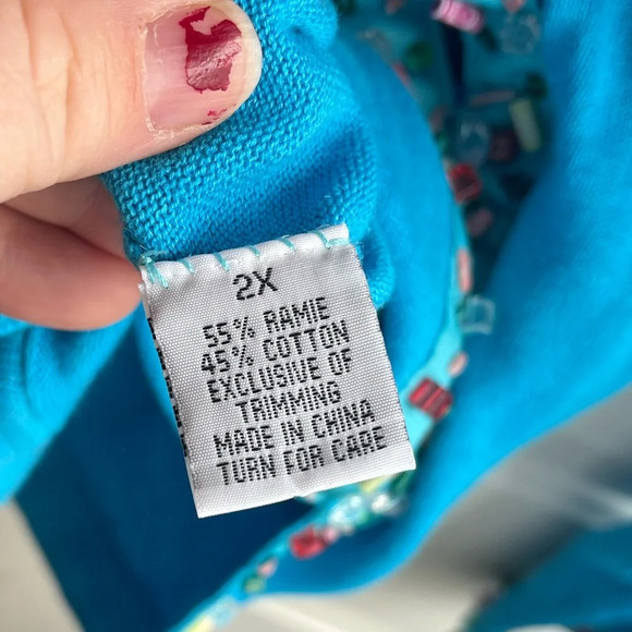 Storybook Knits Plus Size Pebble Beach Colorful Beaded Knit Blue Cardigan in 2X - Picture 7 of 8